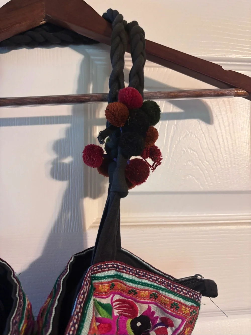 Embroidered Boho Tote Bag in Pink